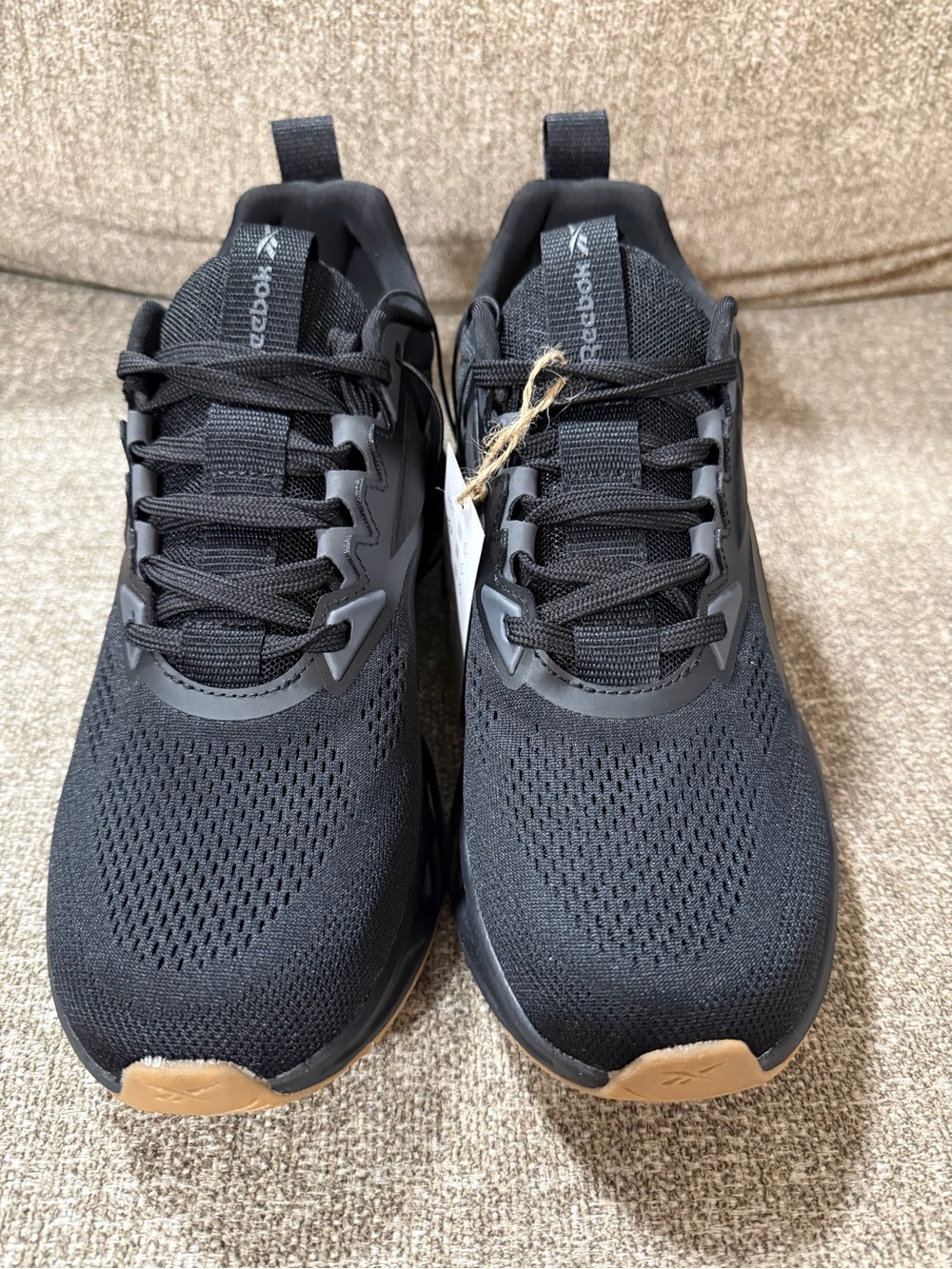 Reebok Men's Black Athletic Sneakers with Brown Toe Accents